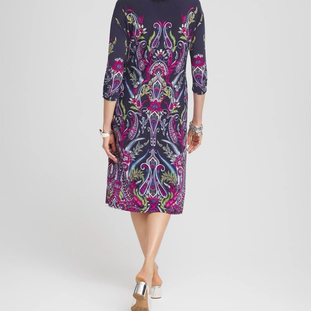 Chico's Vibrant Paisley Midi Dress in Navy and Magenta - Picture 2 of 6